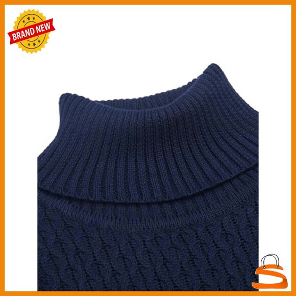 Men's Slim Fit Turtleneck Sweater Thermal Pullover Knitted Twisted Design - Picture 5 of 8